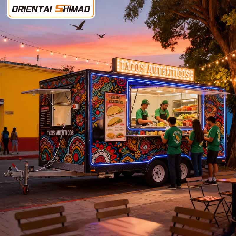 Trailer phục vụ ăn uống di động Thức ăn đường phố Xe xúc xích được trang bị đầy đủ Trailer thực phẩm Xe tải thực phẩm